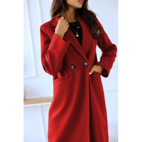 Simple Double Breasted Long Sleeve Lapel Button Woolen Coat (Option: Wine Red-M)