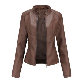 Thin Large Size Leather Clothing With Stand Collar Slim-fit Jacket (Option: Coffee-S)