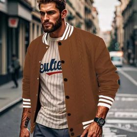 Jacquard Button Design Trendy Fashion Solid Color Men's Cardigan Baseball Jacket (Option: Caramel Color-XL)