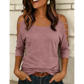 Womens Off-shoulder T-shirt With Five-quarter Sleeves (Option: Purplish Red-M)