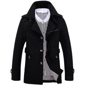 Men's Fashion Casual Solid Color Trench Coat (Option: Black-L)