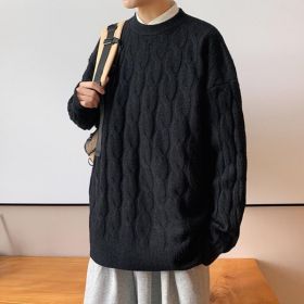 Loose Base Twist Round Neck Sweater Hand-woven Sweater (Option: Black-L)