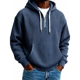 Men's Solid-Colored Corduroy Long-Sleeve Hoodie For Sports And Casual Wear (Option: Navy Blue-3XL)