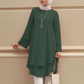 Womens Holiday Party Solid-Color Shirt Long Dress Top (Option: Army Green-L)