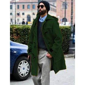 Retro Horn Button Hooded Woolen Trench Coat Men (Option: Green-XXL)