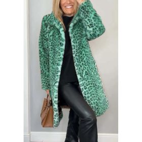 Fall Winter Leopard Print Plush Mid-length Coat (Option: Green-4XL)