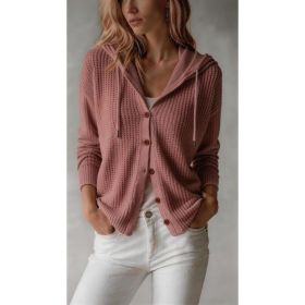 Hooded Knitted Cardigan Womens Loose-Fit Coat (Option: Pink-3XL)