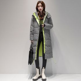 Plaid Down Cotton-padded Coat For Women Houndstooth (Option: Black And White Plaid-XL)