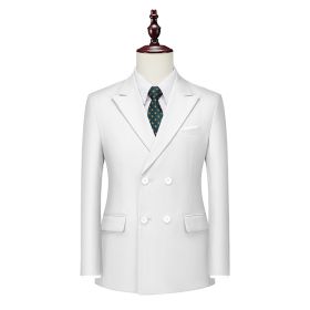 Men's Business Casual Double-breasted Suit Jacket Fashion Solid Color Coat (Option: Milky White-5XL)