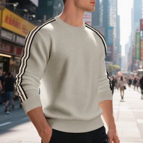 Casual Men's Loose Round Neck Sweater Thin (Option: Light Khaki-XL)