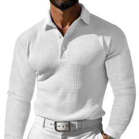 Lapel Button Long Sleeve Vacation Casual T-shirt (Option: White-XXXL)