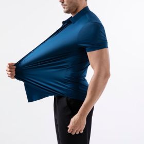 Four-side High Elastic Shirt Men's Short Sleeve Non-ironing Anti-wrinkle (Option: Peacock Blue-S)