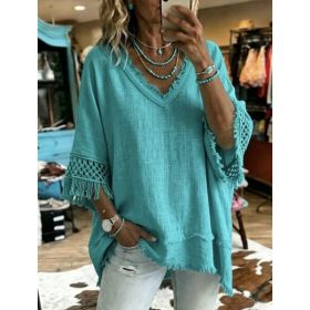 Summer New Tassel-Trimmed Top Womens Clothing (Option: Peacock Blue-3XL)