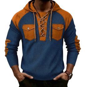 Mens Waffle-Weave Hooded Long-Sleeve Sweatshirt (Option: Navy Blue-M)