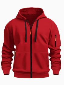 Zipper Hooded Sweatshirt Men's Sports Casual Cardigan Coat (Option: Red-L)
