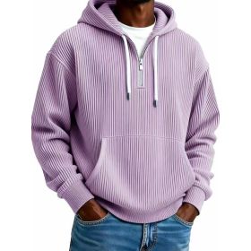 Men's Solid-Colored Corduroy Long-Sleeve Hoodie For Sports And Casual Wear (Option: Purple-L)