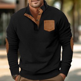 Patch Pocket Jacket Stand Collar Long Sleeve Corduroy Multicolor Hoodie (Option: Black-XL)