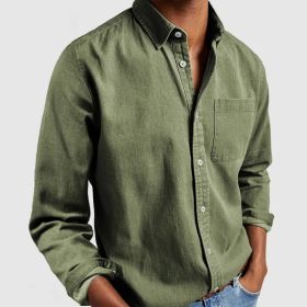 Men's Shirt New Long Sleeve Lapel (Option: Army Green-XS)