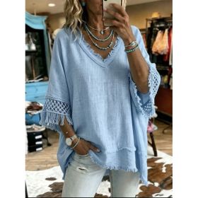 Summer New Tassel-Trimmed Top Womens Clothing (Option: Sky blue-L)