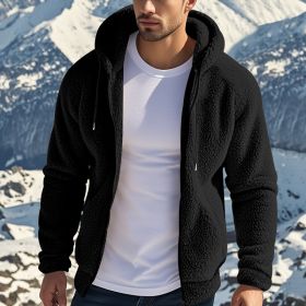 Men's Thickened Warm Double-sided Fleece Jacket Zipper (Option: Black-XL)