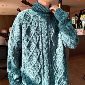 Japanese-style Retro Green Jacquard Turtleneck Sweater (Option: Gray-XL)