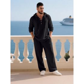 Men's Casual Home Wear Set Long Sleeve Pants With Hood (Option: Black-3XL)