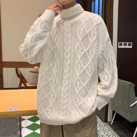 Japanese-style Retro Green Jacquard Turtleneck Sweater (Option: Apricot-XL)