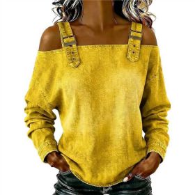 Halter-neck Off-shoulder Long-sleeve Top (Option: Yellow-3XL)
