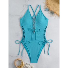 European And American Sexy Backless Siamese Bikini Swimsuit (Option: Blue-XXXL)