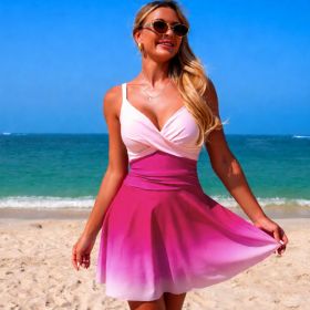 Womens One-piece Bikini-style Swimsuit (Option: Pink Gradient-L)