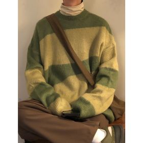 Autumn And Winter Loose American Retro Contrast Color Knitwear (Option: Green-XXL)