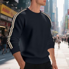 Casual Men's Loose Round Neck Sweater Thin (Option: Navy Blue-XL)