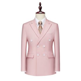 Men's Business Casual Double-breasted Suit Jacket Fashion Solid Color Coat (Option: Pink-XXXL)