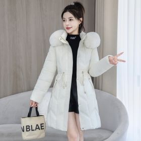 Large Fur Collar Coat Mid-length Thickened Cotton Jacket (Option: Beige-2XL)