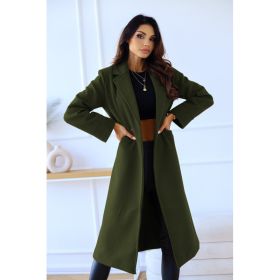 Simple Double Breasted Long Sleeve Lapel Button Woolen Coat (Option: Army Green-XXXL)