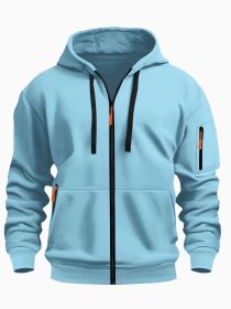 Zipper Hooded Sweatshirt Men's Sports Casual Cardigan Coat (Option: Light Blue-L)