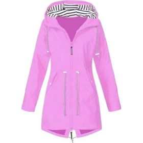 Womens Waterproof Raincoat Casual Basic Outdoors Drawstring Trench Lightweight Drawstring Jackets Hiking Clothes For Women (Option: Pink-S)