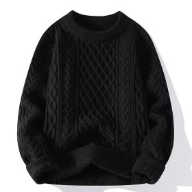 Autumn And Winter New Men's Twist Sweater Casual Round Neck Pullover Top (Option: B046 Black-XL)
