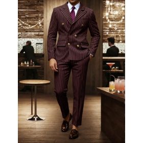 Mens Striped Business Suit Set (Option: Wine Red-2XL)