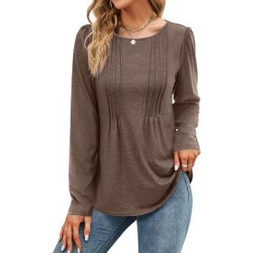 Plain-colored Long-sleeve Crew-neck Top (Option: Brown-XXL)