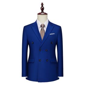 Men's Business Casual Double-breasted Suit Jacket Fashion Solid Color Coat (Option: Sapphire Blue-XXXL)