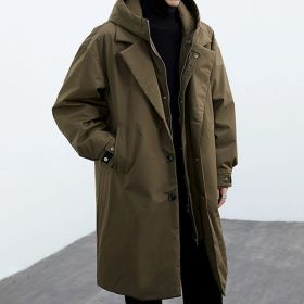 Coat Coat Men's False Two Pieces Hooded Mid-length Trench Coat (Option: FY002 Army Green-S)