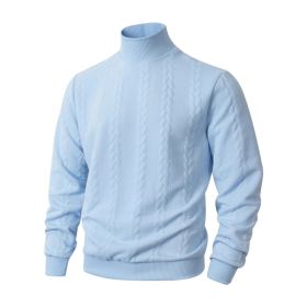 Knitted Solid Color Men's Fashion Jacquard High Collar Warm Sweater (Option: Light Blue-XL)
