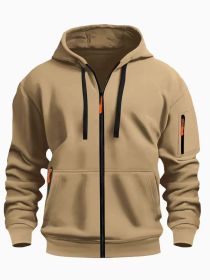 Zipper Hooded Sweatshirt Men's Sports Casual Cardigan Coat (Option: Camel-L)