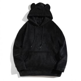 Men's Casual Cool Fashion Sweater Coral Fleece Jacket (Option: Black-XL)
