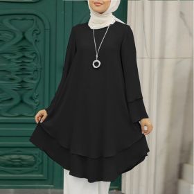 Womens Holiday Party Solid-Color Shirt Long Dress Top (Option: Black-2XL)