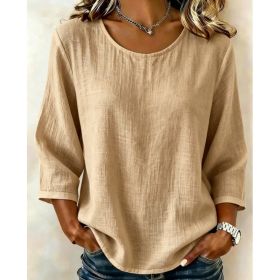 Womens Casual Solid-Color Crew-Neck T-Shirt (Option: Khaki-4XL)