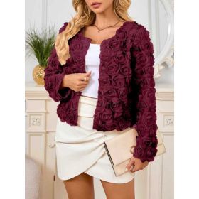 Womens Fashion Solid-color Long-sleeve Cropped Jacket Coat (Option: Wine Red-XL)