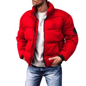 Coat Stand-up Collar Downcotton-padded Jacket Thickened Men's Cotton Jacket (Option: Wine Red-XL)