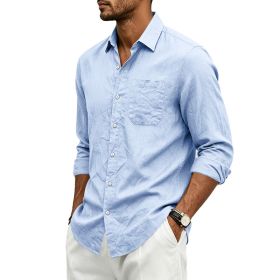 Mens Linen Loose-fit Lapel Long-sleeve Shirt (Option: Light Blue-S)